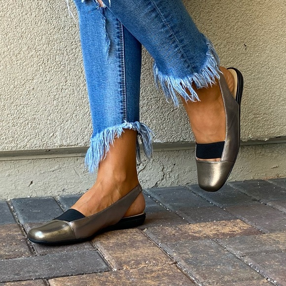 Bronze Closed Toe Slingback Comfort Mule Flats - Picture 6 of 15